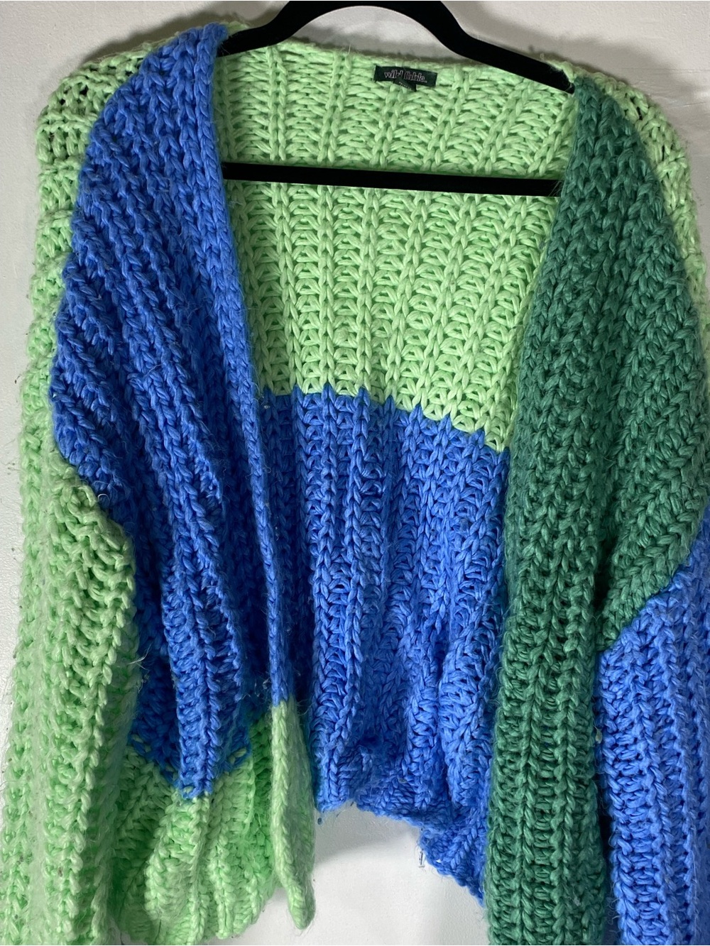 Wild Fable Chunky Y2K Knit Colorblock Cardigan Green Blue Open Front XXL - Picture 3 of 5
